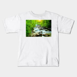 Mystic sun illuminating the Ambro river with gleaming waters Kids T-Shirt